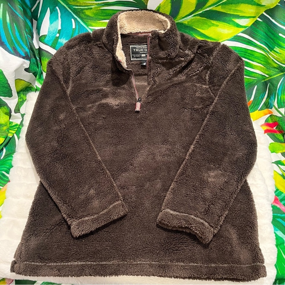 $155 True Grit Small American Fuzzy Double Plush 1/4 Zip Pullover Sweatshirt